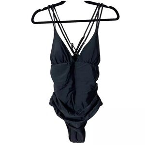 Women’s Black Adjustable Double Cross Back One Piece Swimsuit Size Medium